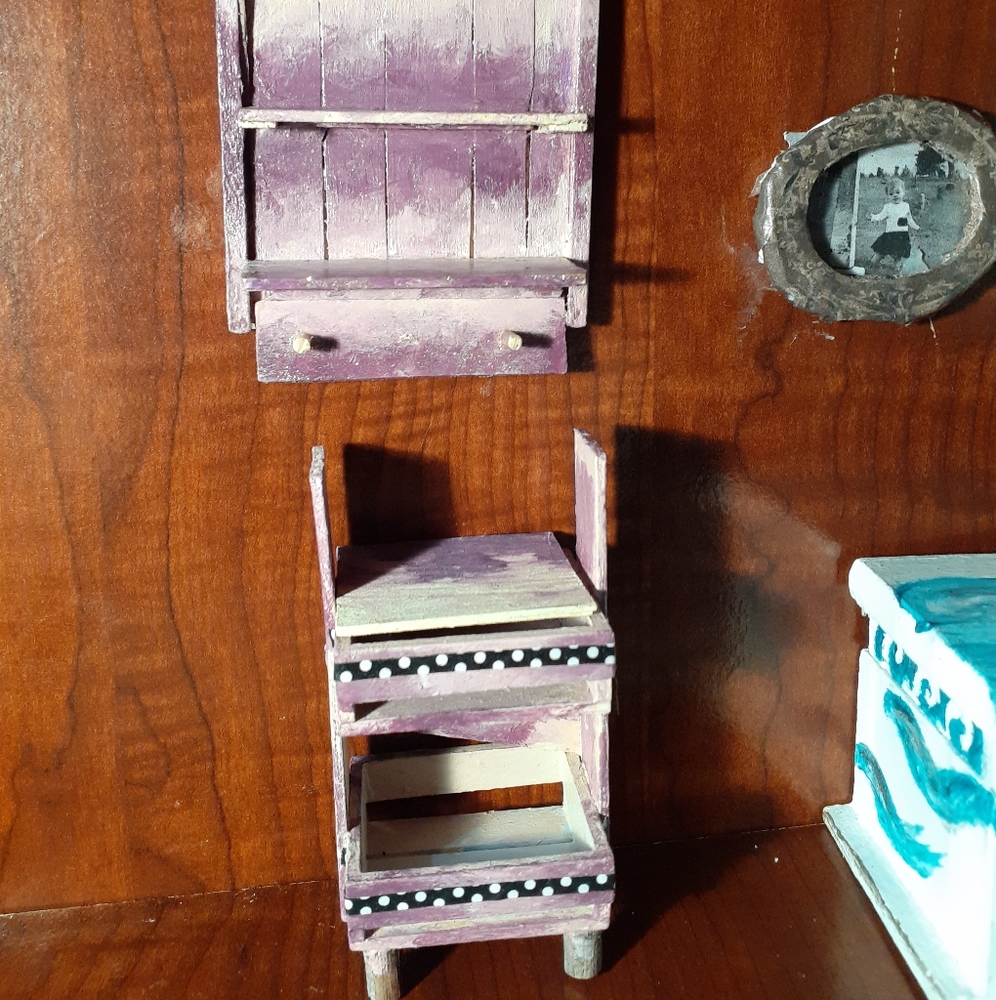 🏠Miniature dollhouse cart and shelf set-OOAK